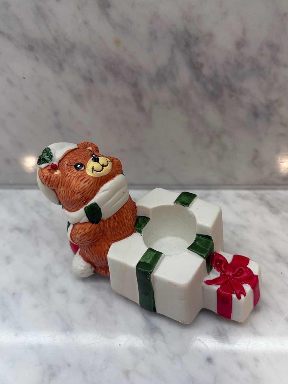 Vintage Christmas Teddy Bear Candle Holder Gift Co Holiday Decor